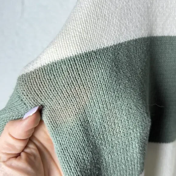 Beach Riot Checkered & Stripe Knit Crewneck Sweater Sage Green Cream Women M - Picture 8 of 8